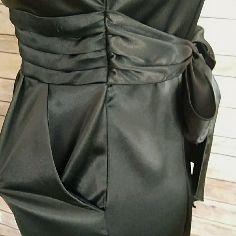 BCX Dress Black Pleated Cummerbund Sash Cocktail Satin Knee Length Size 9 Junior - Picture 4 of 9